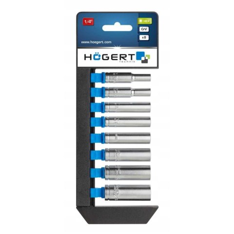 Hogert Zestaw nasadek sześciokątnych 1/4" długie 8EL. HT1A886 Hogert Zestaw nasadek sześciokątnych 1/4" długie 8EL. HT1A886