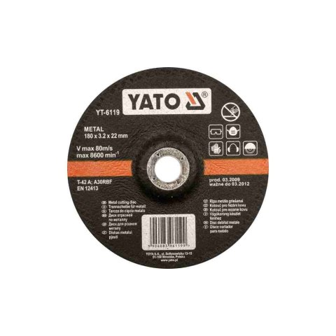 Yato Tarcza Do Metalu Wypukła 125X3,2X22Mm Yt-6117