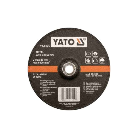 Yato Tarcza Do Szlifowania Metalu 125X6,0X22Mm Yt-6124 Yato Tarcza Do Szlifowania Metalu 125X6,0X22Mm Yt-6124