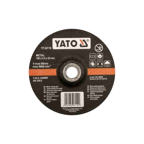Yato Tarcza Do Szlifowania Metalu Wypukła 115X6,0X22Mm Yt-6121 Yato Tarcza Do Szlifowania Metalu Wypukła 115X6,0X22Mm Yt-6121