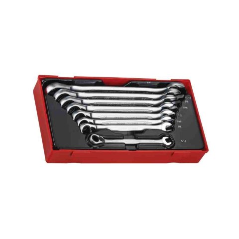 Teng Tools 8-elementowy zestaw kluczy płasko-oczkowych zapadkowych calowych TT6508R 109730200 Teng Tools 8-elementowy zestaw kluczy płasko-oczkowych zapadkowych calowych TT6508R 109730200