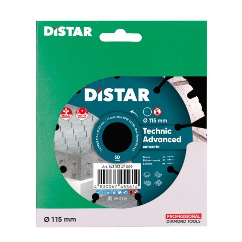 Distar Tarcza diamentowa do cięcia betonu zbrojonego segment 115mm TECHNIC ADVANCED 1A1RSS 143 153 47 009 Distar Tarcza diamentowa do cięcia betonu zbrojonego segment 115mm TECHNIC ADVANCED 1A1RSS 143 153 47 009