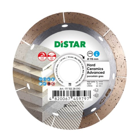 Distar Tarcza diamentowa do cięcia grubego gresu 115mm HARD CERAMICS ADVANCED 1A1R 111 155 28 010