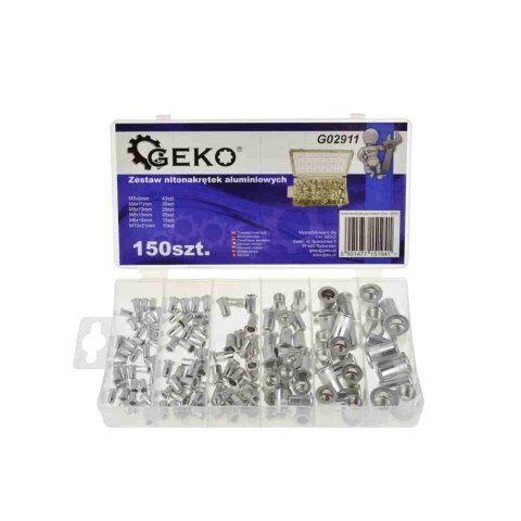 Geko Zestaw nitonakrętek aluminiowych 150szt. G02911 Geko Zestaw nitonakrętek aluminiowych 150szt. G02911