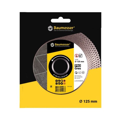 Baumesser Tarcza diamentowa do cięcia i szlifowania płytek 125mm PRO Gres 913 155 38 010 Baumesser Tarcza diamentowa do cięcia i szlifowania płytek 125mm PRO Gres 913 155 38 010