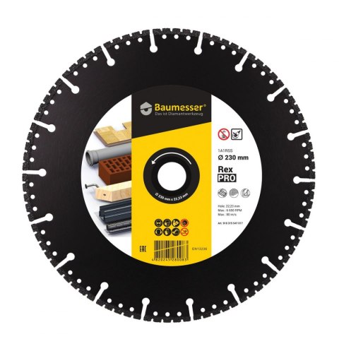 Baumesser Tarcza diamentowa do cięcia uniwersalna 230mm 1A1RSS REX PRO 910 315 547 017 Baumesser Tarcza diamentowa do cięcia uniwersalna 230mm 1A1RSS REX PRO 910 315 547 017