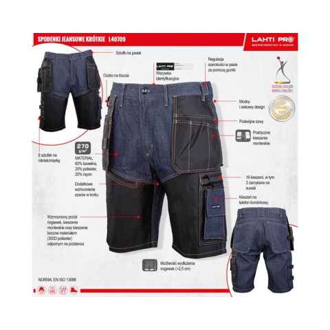 Lahti Pro Spodenki jeansowe wzmonione krótkie L40709 Lahti Pro Spodenki jeansowe wzmonione krótkie L40709