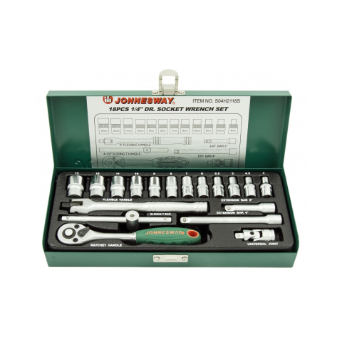 Jonnesway Zestaw kluczy nasadowych 1/4" 18szt. S04H2118S Jonnesway Zestaw kluczy nasadowych 1/4" 18szt. S04H2118S