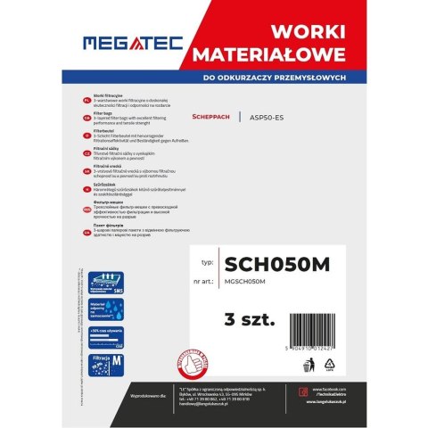 Worki materiałowe Megatec do Scheppach 50L kpl 3 szt NOWOŚĆ MGSCH050M Worki materiałowe Megatec do Scheppach 50L kpl 3 szt NOWOŚĆ MGSCH050M