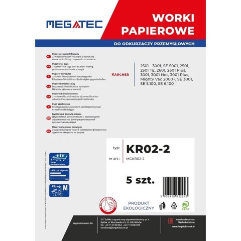 Worki papierowe Megatec do Karcher 15 l, kpl 5 szt MGKR02-2 Worki papierowe Megatec do Karcher 15 l, kpl 5 szt MGKR02-2